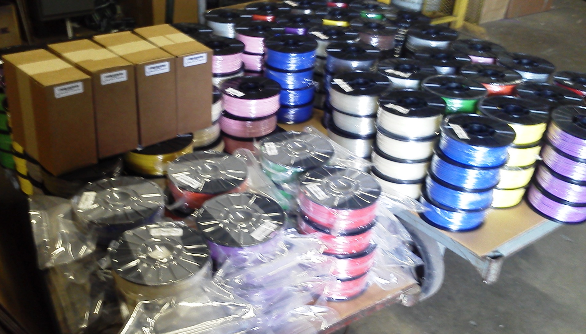 Filament spools packaged and ready for shipping